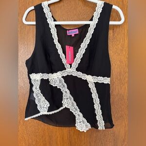Black Sheer Tank with Ivory Lace Trim